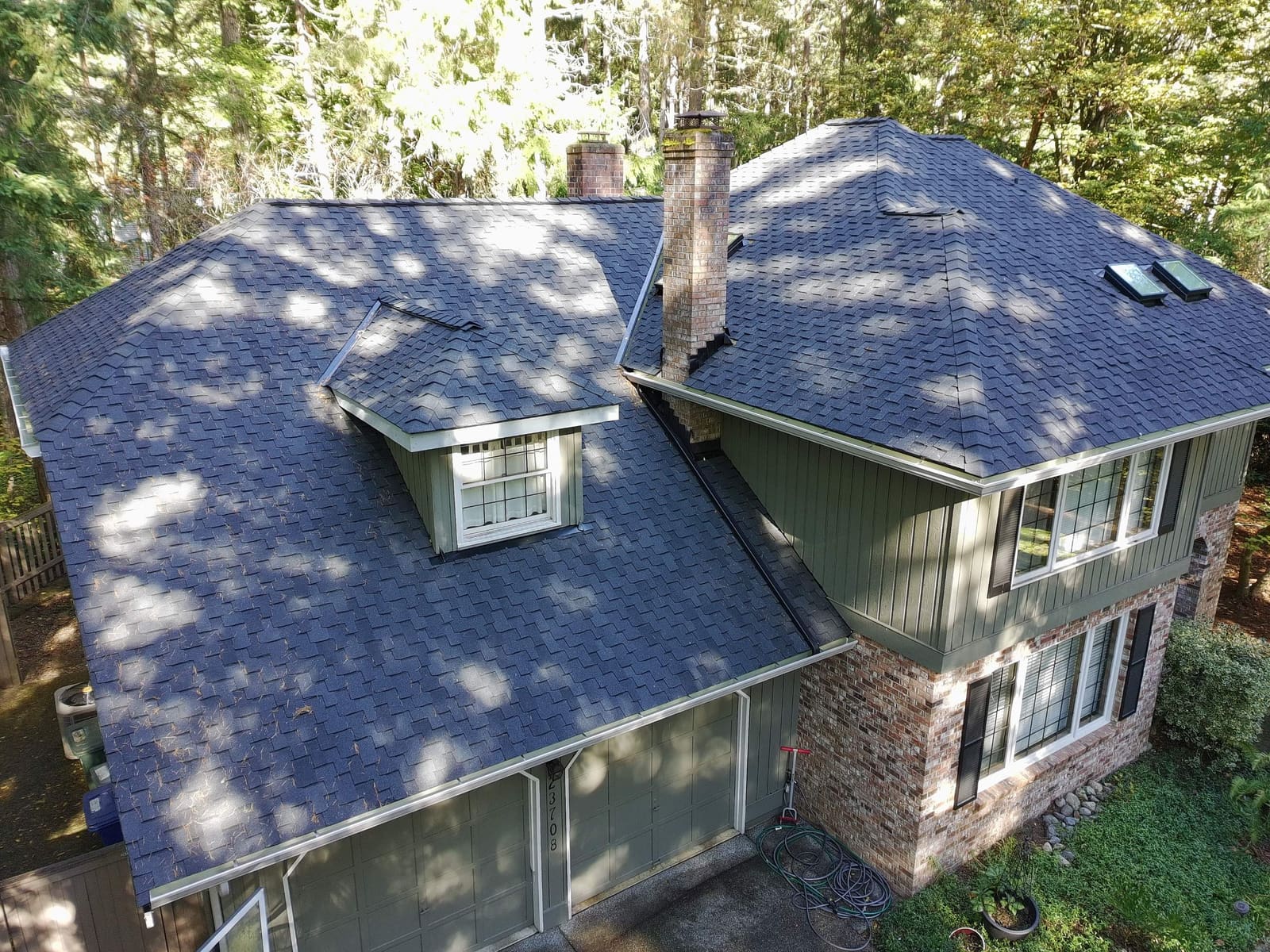 Completed roof replacement, viewed from the ground